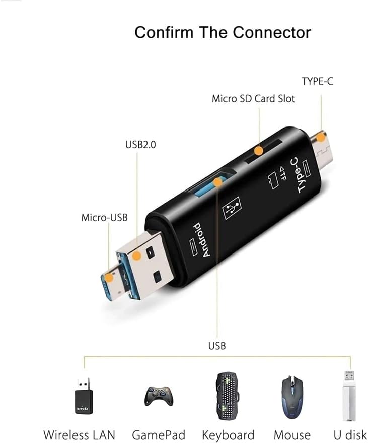 ВОЛТ+ 5 во 1 Мултифункционален Читач На Картички Компатибилен Со Xiaomi Mi A1 има USB Тип-C/ MicroUSB/ Tf/ USB 2.0/ Sd Читач На Картички