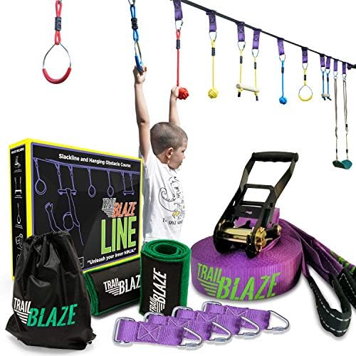 Пакет за вредности на Trailblaze- Нинџа воин пречки курс за деца и качување по јаже скалила за деца 6ft, каиш за лента за поврзување