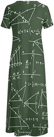 Мразам математички женски краток ракав фустан, тркалезен врат макси фустан, обичен долги фустани