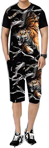 Машка змеј образец тигар 3Д печати 2 парчиња костум летна маица + панталони со пет точки