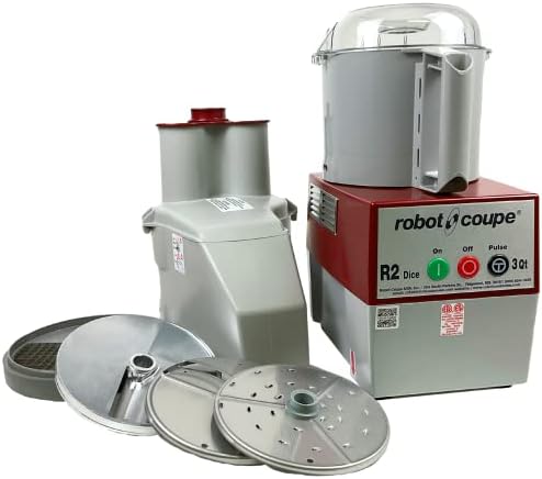 Robot Coupe R2 Dice Continuous Combution Combution Combution Dicer Dicer со 3-кварта поликарбонат сад, сива, 120-волти
