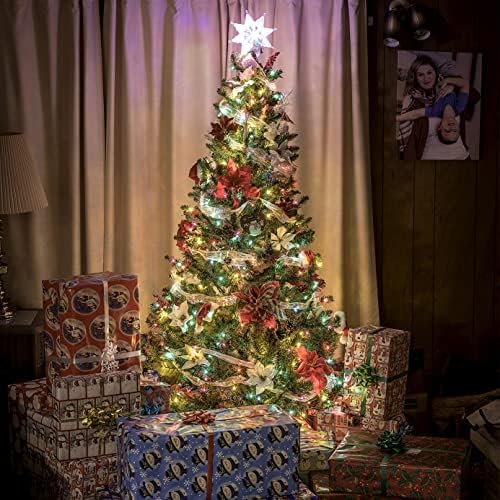 6,5ft Пред-осветлена вештачка новогодишна елка со 3x5 ft 210d полиестерско американско знаме, 300 светла, вклучува бели светла пред супата и застанете за Божиќна градина Се