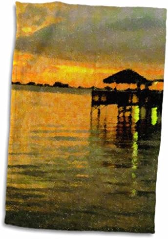 3drose Флорен импресионизам - Портокалово зелено жолто Флорида зајдисонце впечаток - крпи