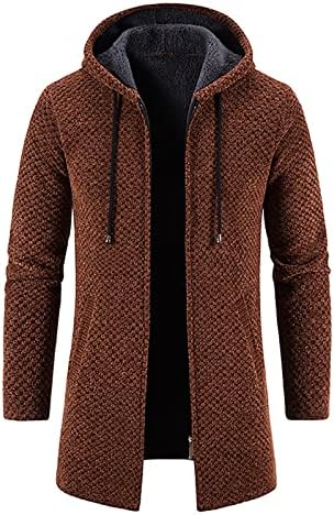 Машка гроздобер џемпер со качулка со качулка карана карирана плетење палто џемпер топло цврста боја јакни врвови