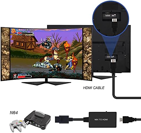 Adapter N64 во HDMI конверторот, го претвора видео -сигналот N64/GameCube/Super NES на сигнал HDMI, прикажан на 1080p HD TV/Moniter.