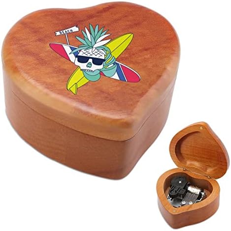 Surfboard череп ананас дрвена музичка кутија срцева форма на срцева кутија гроздобер дрво кутија за подарок