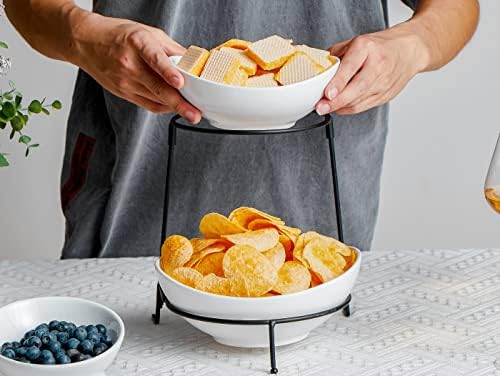 Стенд за сервисирање на Онемор - 2 керамички чипови и садови за натопување со склоплив дисплеј за храна - совршен за забави, бифе и забавни