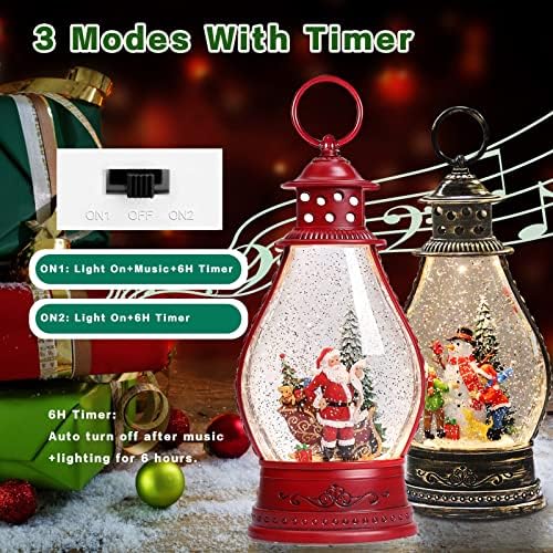 Xphome Осветлен Божиќен снежен свет фенер Снежен светла музичка батерија оперирана со Дедо Мразно дрво Сјајно вртејќи го USB 6H тајмер за декорации