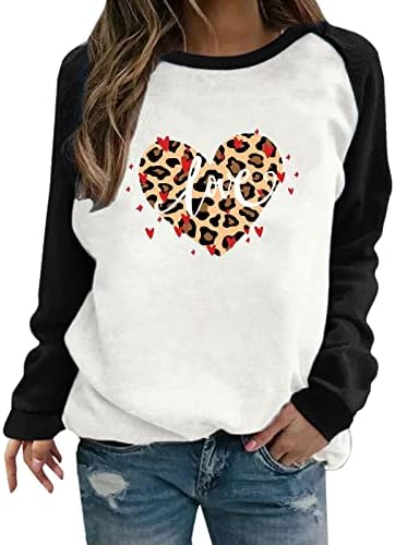 Леопард loveубовна маица за жени испуштаат врвови на рамото каузална топка во боја пулвер туника лабава долга ракав џемпер блуза