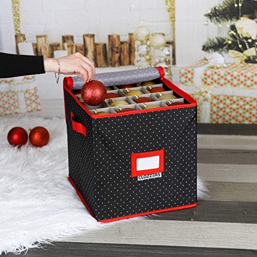 Божиќна Кутија За Складирање Украси, Прилагодливи Разделувачи Складираат до 64 Орнаменти, Армирани Рачки За Лесно Носење, Тешки