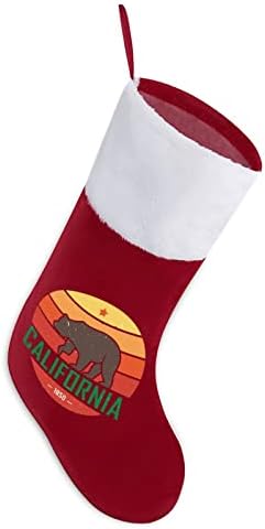 Калифорнија Република Мечка Смешно Божиќно порибување со кратко кадифен манжетни Божиќни чорапи за камин што виси семеен празник декорација