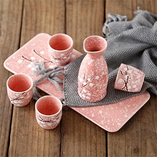 Јапонски керамички керамички вино со стакло од сад со рамна чинија со рамна чинија со рачно обоена растворска радост за затоплување