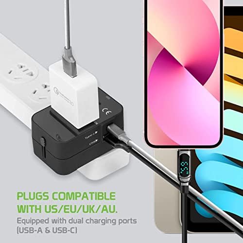 Travel USB Plus Меѓународен адаптер за напојување компатибилен со Spice Mobile Smart Flo 359 за светска моќност за 3 уреди USB Typec, USB-A за