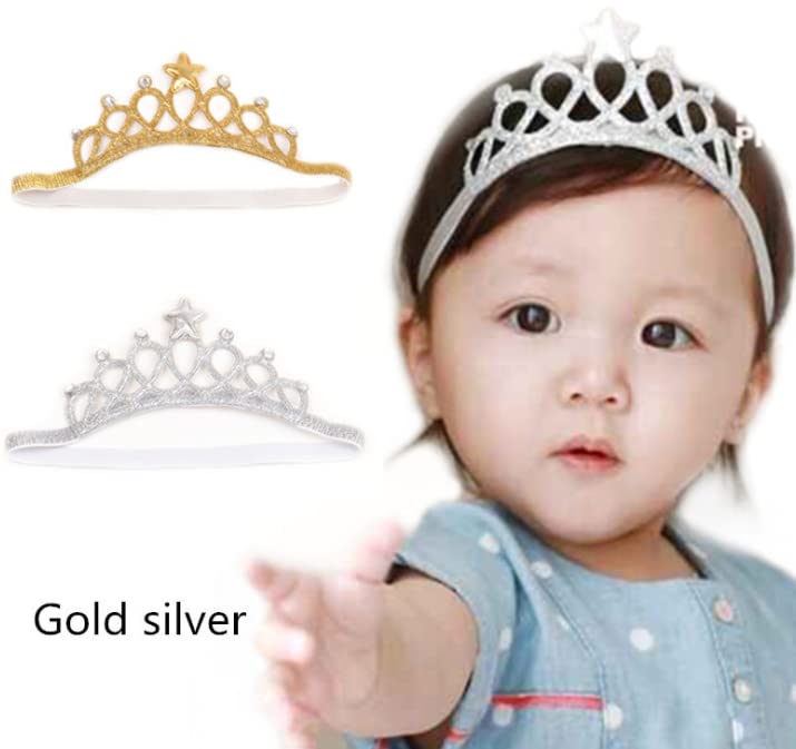 Hlmx 2 ПАРЧИЊА Бебе Девојки Супер Еластична Дијадема Роденден Круна Лента За Глава Роденден Rhinestone Круна Ленти За Глава За Принцеза