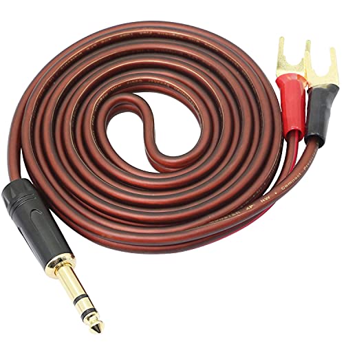 XMSJSIY 6,35мм 1/4 TRS до Y Spade Plug Sonight Cable, 6,35 mm машки моно до U Fork Spade Plug Audio Cable Ofc Hifi Sonider Wire за диџеј апликација