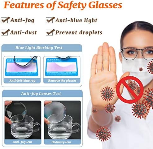 Безбедносни очила за безбедност на Boblueon анти -магла чиста сина светлина блокирање на очила за заштита на очите за жени мажи за жени