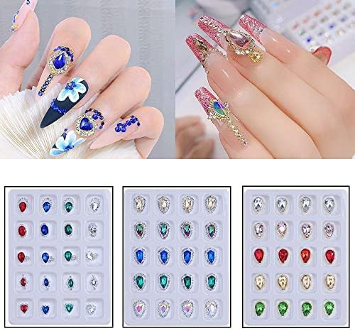20 парчиња 3Д дијамант неправилна форма на нокти делови за луксузен шарм кристален ригинестонс легура цирконски украси за украси за