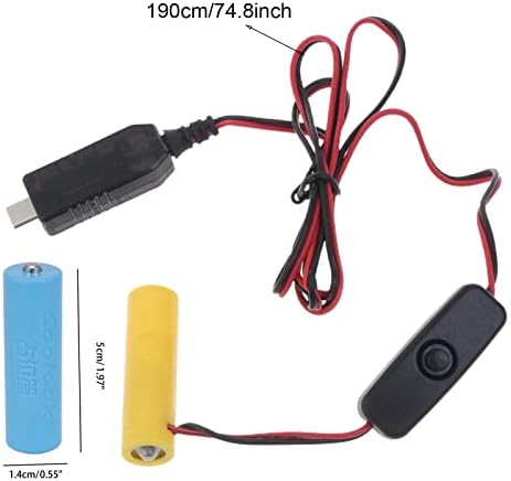 Адаптер за батерии Diarypiece 1,9M AA Dummy Batteries со батерии за прекинувач-4AA LR6 USB C кабел за напојување, за играчки со LED светлосен часовник