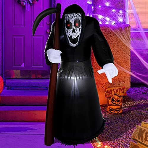 Sumind Grim Reaper Skeleton Skeleton надувување на Ноќта на вештерките на отворено украси 5.5ft Grim Reaper Sculp Ghost со LED