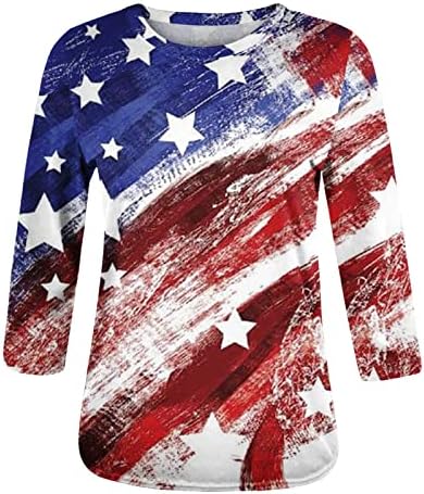 4 -ти јули кошули жени 3/4 ракав патриотски врвови плус големина лабава вклопена случајна екипаж врат основни маички блузи