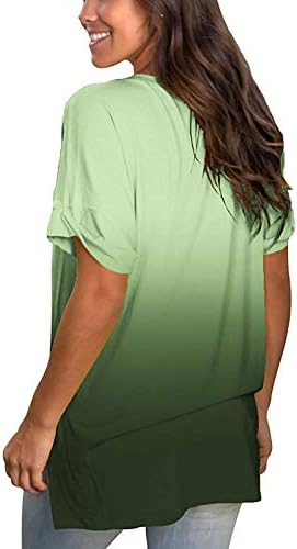 Летни врвови за жени против вратот Драдиент обоен печатење кратки ракави летни кошули лабава обични маички странични отпадоци од тунични