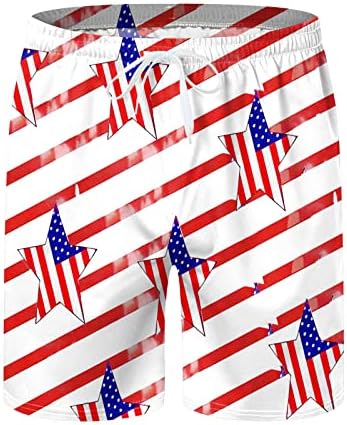 Обични стебла за пливање, машка Starвезда Star Star Stripe Print Printring Carmwear Shart Shorts, се протегаат патриотски пливање сурфање