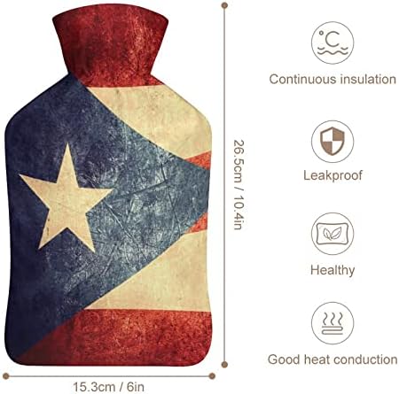 Гроздобер Порто Рико знамето шише со топла вода со мека кадифен капак топла гумена вода торба за вбризгување 1000 мл