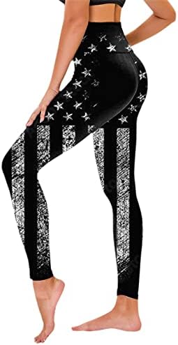 САД 4 -ти јули хеланки за жени задникот лифт Американско знаме меко непроaирно тенок стомак контрола на атлетски јога панталони нозе