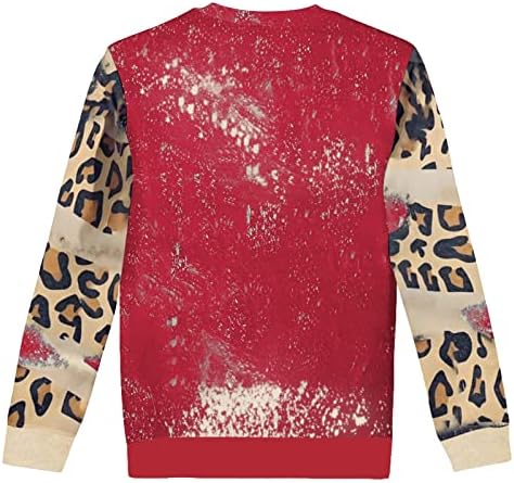 Nokmopo есен џемпер женски долг ракав со долг врат на вратот леопард печати споен џемпер на џемпери, џемпери за џемпери