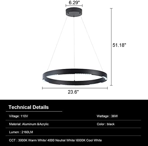 Кралскиот бисер предводен лустер 23,6 Црна модерна светлина за приврзоци 1 ринг лустер затемнето современо осветлување на приврзокот