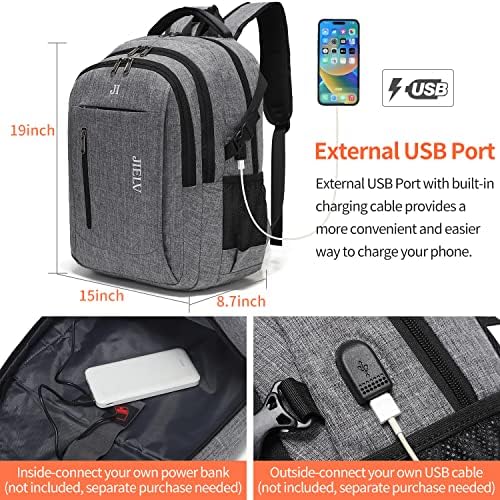 Ранец на лаптоп Jiel Travel, ранец на лаптопи со порта за полнење со USB, компјутерска торба отпорна на вода за мажи жени се вклопуваат 15,6