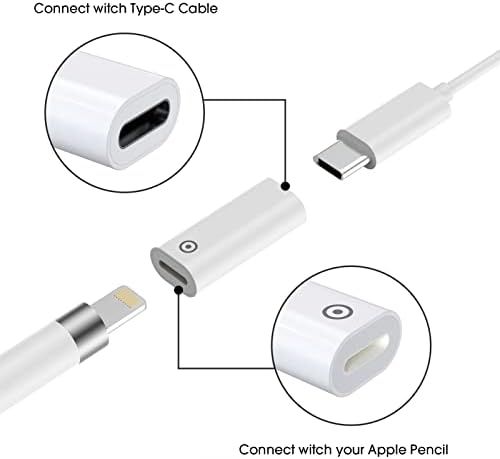 Адаптер за полнење TechMatte USB-C компатибилен со Apple Pencil 1-та генерација, USB-C до конекторот за полнач за молив на Apple