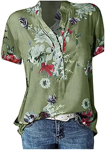 Цветните врвови на Злове за жени 2023 копче надолу модни обични кратки ракави на дното на дното на блузи