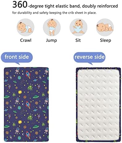 Вселенски тематски вграден креветче за креветчиња, стандарден сад за душек за креветчиња со мек дете, вграден лист за бебе за момчиња,