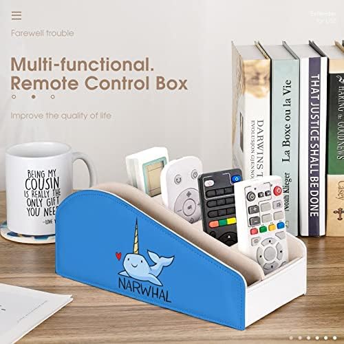 Blue Narwhal држач за далечински управувач PU кожен организатор за складирање кутија за домашна десктоп