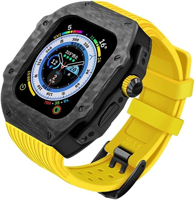 Комплет за модификација на луксуз ZEDEVB за Apple Watch 8 Ultra 49mm флуор гума каиш јаглеродни влакна за iWatch 8 7 6 5 4 SE 45mm 44mm