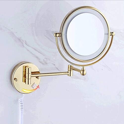Огледало за шминка за злато преклопување 3x лупа на LED осветлено суета огледало, преносно осветлено огледало за бричење на бањата 360 ° вртење