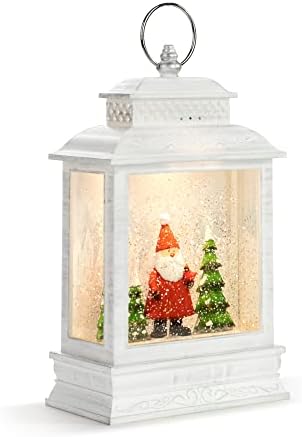 Демдако потресена црвена гном Санта 11 x 6.25 смола Музички снежен глобус фенер свири Божиќна музика