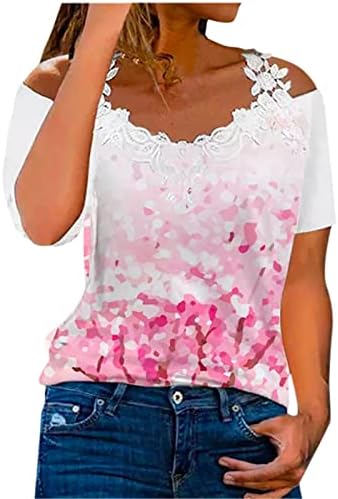 Кошула за блуза за тинејџерски девојки есен лето од рамо со кратки ракави чипка памук vneck бренд блуза S2 S2