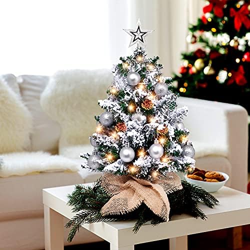 Tabletop новогодишна елка 20 инчи вештачко снег новогодишна елка со 8 режими светла за Божиќни украси, украси за домови, канцеларија,