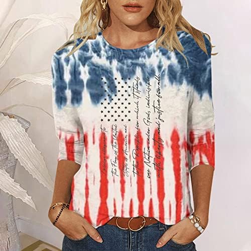 Денот на женската независност на врвот на американската маица со знамето за печатење летен круг на вратот 3/4 кошули на ракави 4-ти јули
