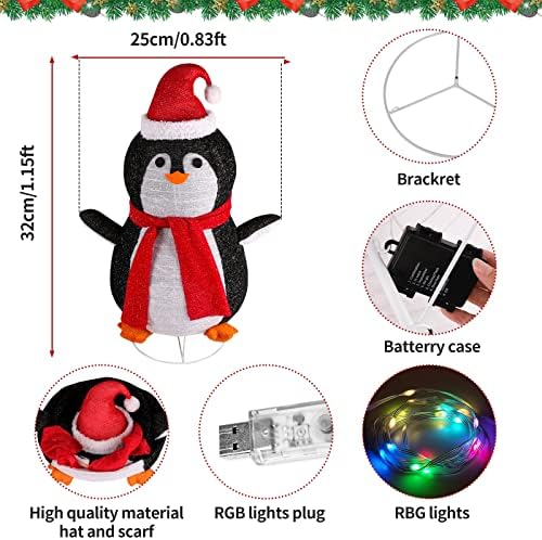 Attreate 17 светлосни режими на отворено Божиќни украси, 1,2ft осветлени поп-поп-декорации за Божиќни пингвини, што може да се склопи лесно,