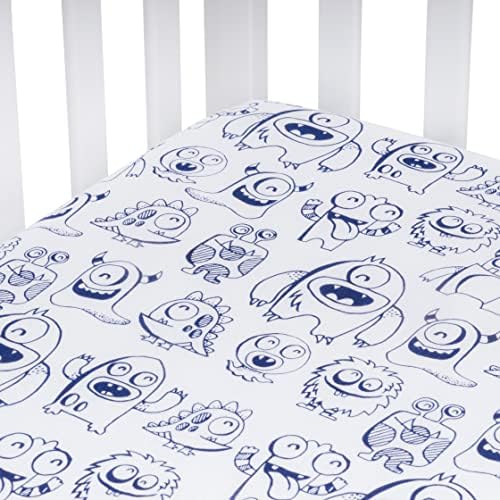 Анди Меј Криб лист - Сини чудовишта - памук од Jerseyерси - одговара на стандардни душеци за креветче или дете