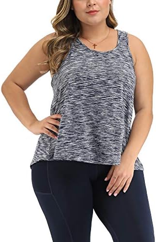 UOOHAL плус резервоарот со големина на врвови за жени лабава вклопување на јога тренингот атмиски кошули