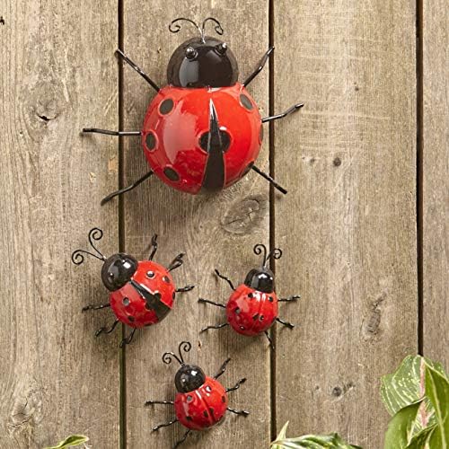 Декорациите за градинарски колекција метални бубачки со црвени и црни дамки - сет од 4