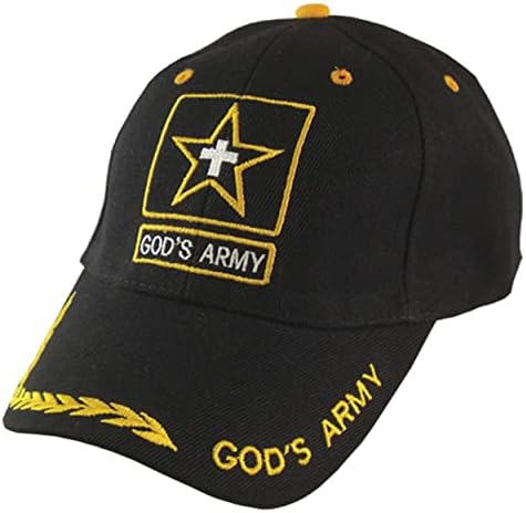 Боговата армија црно платно бејзбол капа со везови | Една големина одговара на сите | Затворање на кука и јамка | памук | Прилагодлив