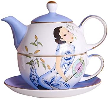 Fguikz рачен керамички чај сет мајки и детски тенџере коска порцеланска чаша кафе британски гроздобер сад за чај од цвеќиња