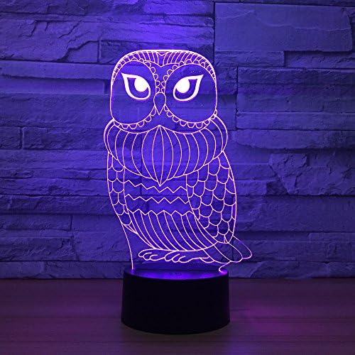 Jinnwell 3D Owl Animal Eagle Eagle Night Light Lamp илузија ноќна светлина 7 бојата Промена на допир прекинувач Табела за декорација на ламби