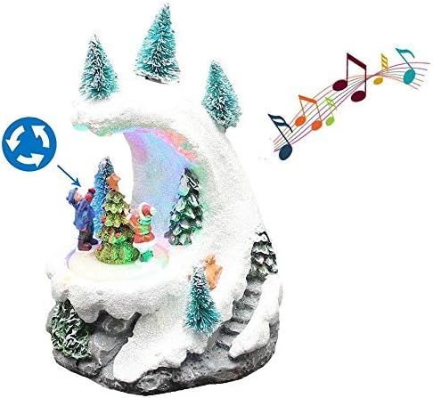 UXZDX CUJUX Божиќни Орнаменти Божиќен Декор Подарок Снег Планина Ротирачки Фигурини И Дрво Со Led Светлина Музика