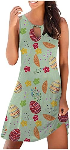 Велигденски фустан за печатење со јајца за жени секси клучеви без ракави без ракави 2023 летен обичен мини фустан за патувања за плажа